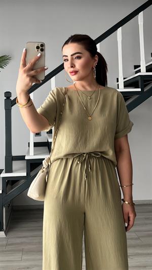 Olive Premium Tnsel Bluz-Pantolon Takım