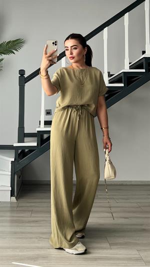 Olive Premium Tnsel Bluz-Pantolon Takım