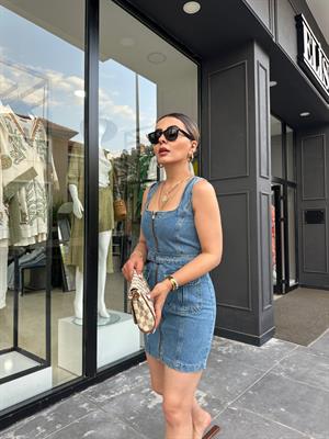 Denim Dress with Front Pockets and Zipper