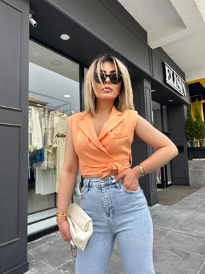 Orange Kuşaklı Bağlamalı Yelek