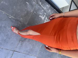 Orange Saten Yırtmaçlı Etek 