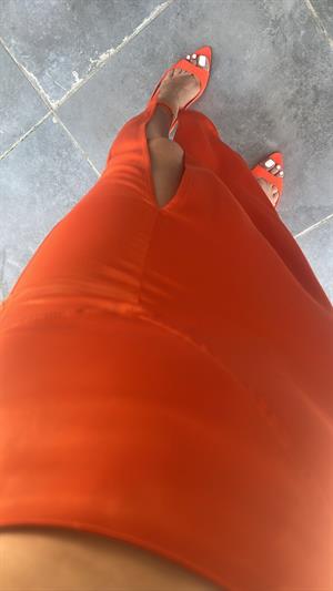 Orange Saten Yırtmaçlı Etek 