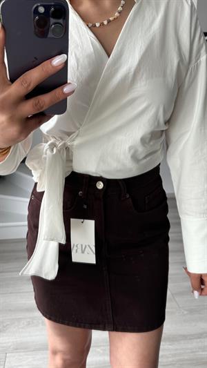 Orijinal Marka Acı Kahve Denim Etek