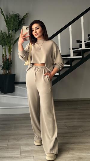 Orijinal Marka Bej Sweat - Pantolon Takım
