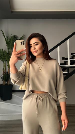 Orijinal Marka Bej Sweat - Pantolon Takım