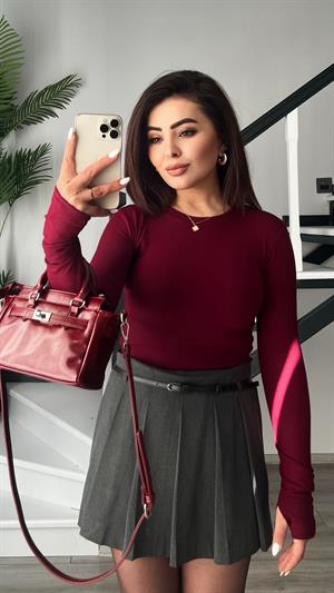Orijinal Marka Bordo Parmak Geçmeli Bluz 