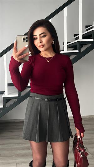 Orijinal Marka Bordo Parmak Geçmeli Bluz 