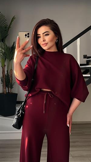 Orijinal Marka Bordo Sweat - Pantolon Takım