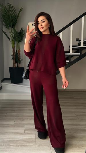 Orijinal Marka Bordo Sweat - Pantolon Takım