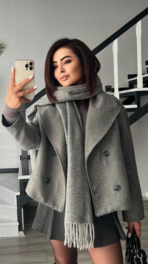 Orijinal Marka Gri Şal Yaka Kaşe Ceket
