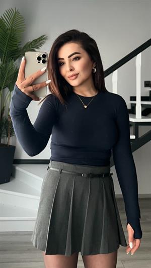 Orijinal Marka Lacivert Parmak Geçmeli Bluz