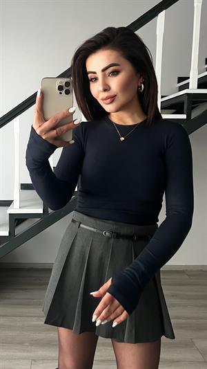 Orijinal Marka Lacivert Parmak Geçmeli Bluz