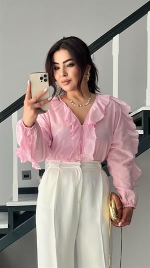 Orijinal Marka Pembe Fırfırlı Gömlek