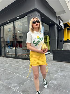 Orj Marka Sarı Yandan Büzgülü Mini Etek