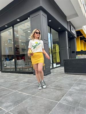 Orj Marka Sarı Yandan Büzgülü Mini Etek