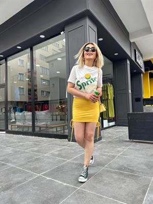 Orj Marka Sarı Yandan Büzgülü Mini Etek