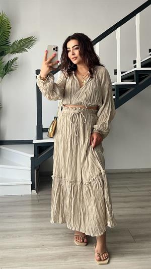 Original Brand Stone Embellished Blouse and Skirt Set