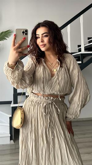 Original Brand Stone Embellished Blouse and Skirt Set