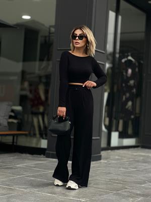 Örme Triko Crop Pantolon Takım