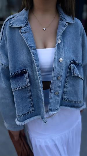 Oversize Büyük Cep Denim Ceket