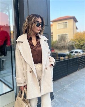 Oversize Kaşmir Dokulu Kaşe Kaban