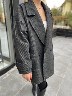 Oversize Kaşmir Dokulu Kaşe Kaban Füme