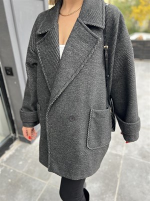 Oversize Kaşmir Dokulu Kaşe Kaban Füme