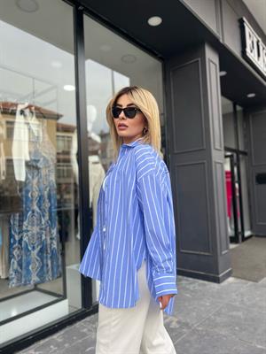 Oversize Mavi Beyaz Çizgili Gömlek