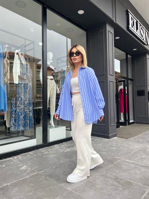 Oversize Mavi Beyaz Çizgili Gömlek
