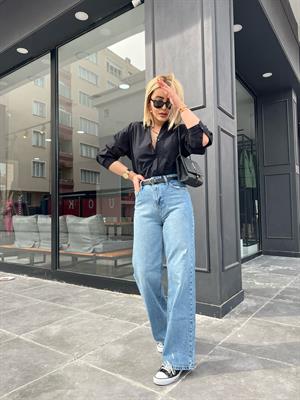 Palazzo Jeans with Ripped Hem Detail