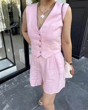 Pembe %100 Ham Keten Astarı Pamuklu Yelek