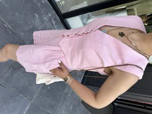 Pembe %100 Ham Keten Astarı Pamuklu Yelek