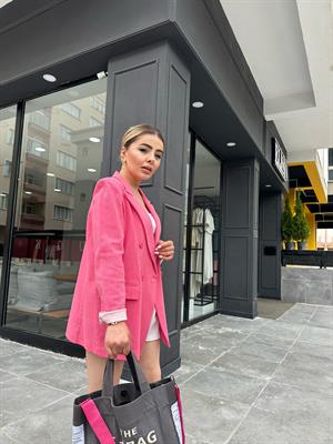 Pembe Astarsız Gabardin Blazer Ceket 