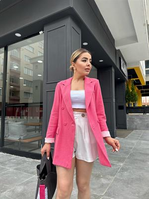 Pembe Astarsız Gabardin Blazer Ceket 