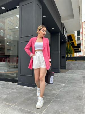 Pembe Astarsız Gabardin Blazer Ceket 