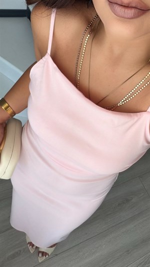 Pink Ruched Midi Dress with Adjustable Straps
