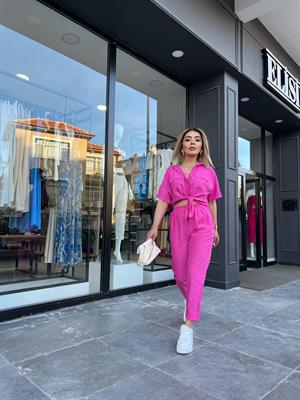 Pembe Bağlamalı Gömlekli Takım