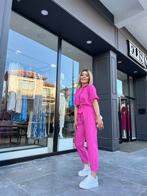 Pembe Bağlamalı Gömlekli Takım
