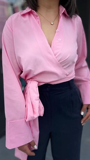 Pink Poplin Shirt with Belt Detail