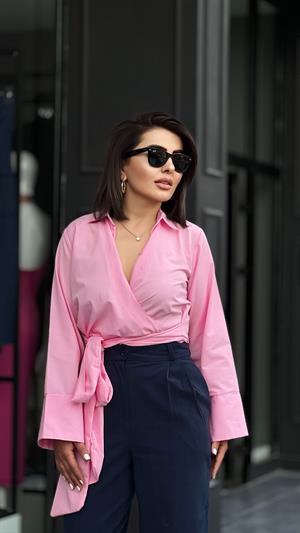 Pink Poplin Shirt with Belt Detail
