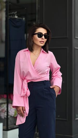 Pink Poplin Shirt with Belt Detail