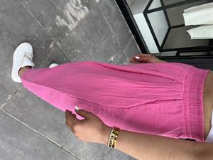 Pembe Beli Lastikli Piliseli Müslin Pantolon