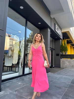 Pembe Büzgülü Elbise 