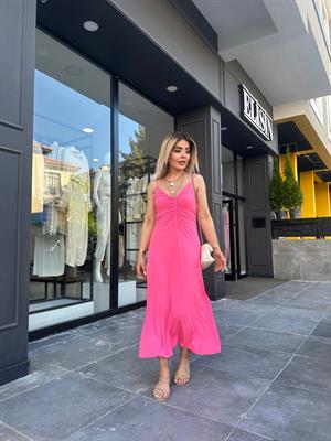 Pembe Büzgülü Elbise 