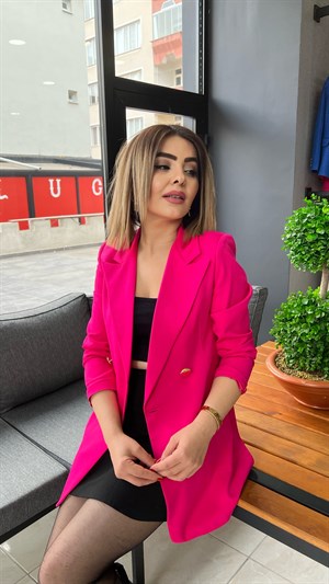 Fuşya Gold Düğme Blazer Ceket