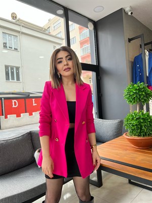 Fuşya Gold Düğme Blazer Ceket