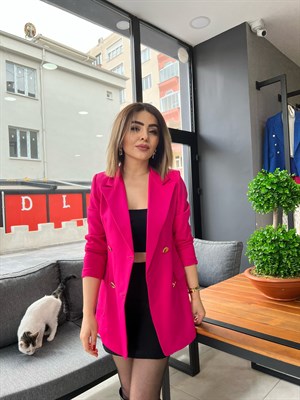 Fuşya Gold Düğme Blazer Ceket