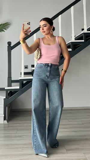 Pembe Kare Yaka Fitilli Askılı Atlet