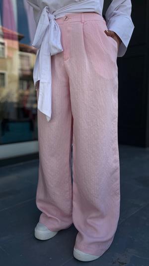 Pembe Kendinden Çizgili Palazzo Pantolon