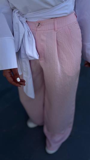 Pembe Kendinden Çizgili Palazzo Pantolon